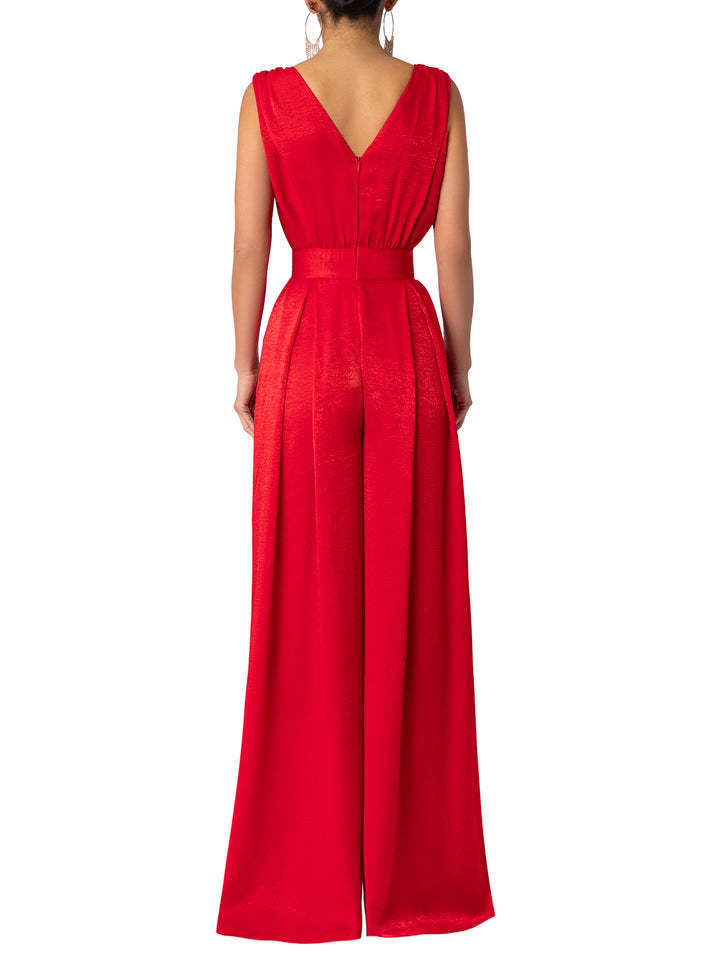 Solid Color V-Ausschnitt High-Waist Jumpsuit mit weiten Hosenbeinen