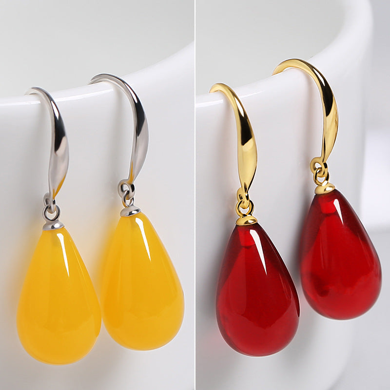 Pendientes de cera de abejas Oro de 18 quilates Gotas de ámbar Plata 925 Vintage