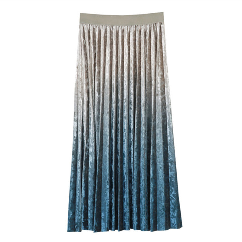 Gradient Gold Velvet Plissee-Rock
