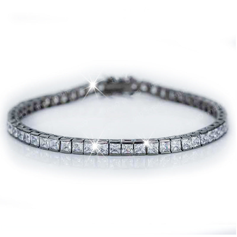 Sterling Silver Bracelet with Square Diamonds – Real Gold Plated