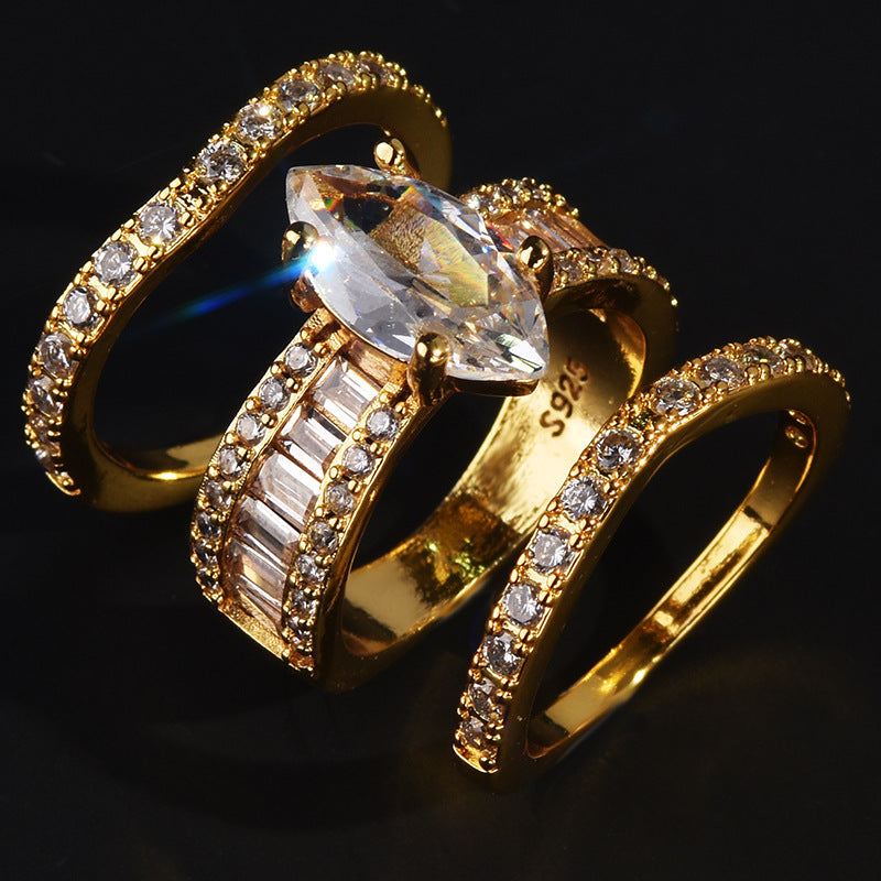 Zirconia ring set made of 18K gold-plated silver – elegance in a three-piece set for women and men
