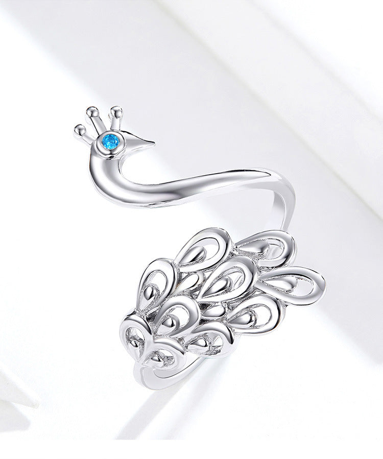 Weißgoldplattierter Pfauenring aus 925er Silber – Eleganz und Glanz