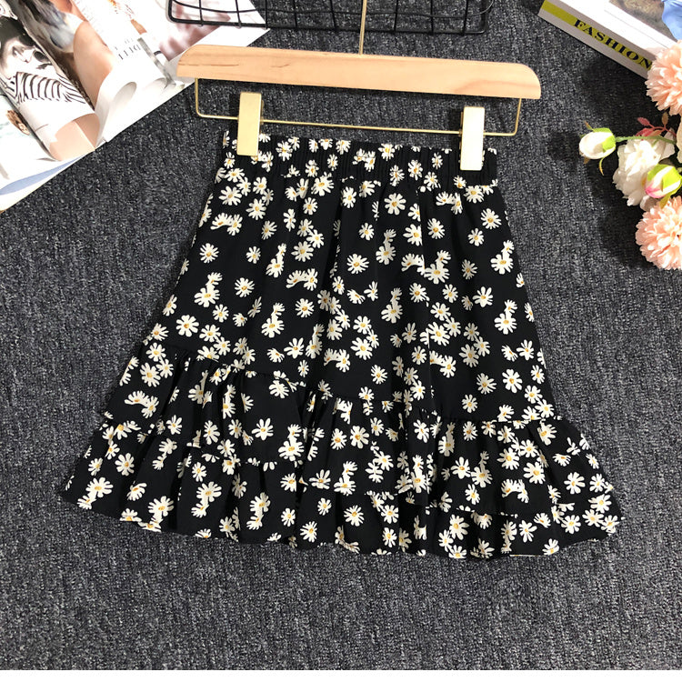 Modischer Damenrock mit Gänseblümchen-Muster und Lotusblatt-Design