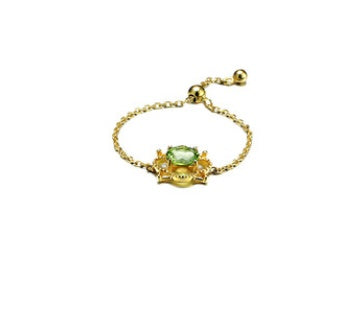 9K Gold Adjustable Chain Ring with Natural Peridot – Elegance in Green