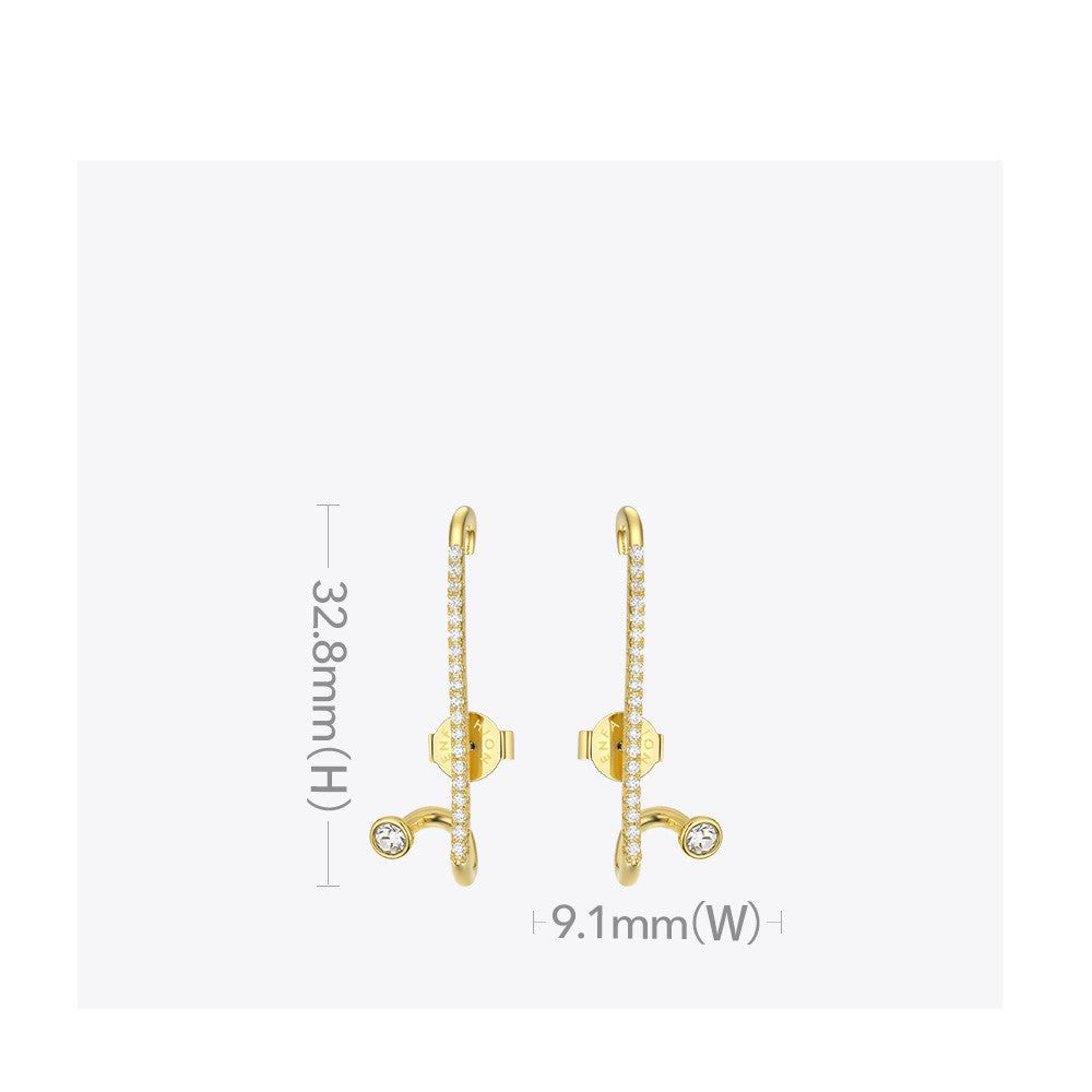 18K Goldplattierte Messing Ohrstecker im Europäischen und Amerikanischen Design mit Geometrischer Anordnung von Kleinen Diamanten