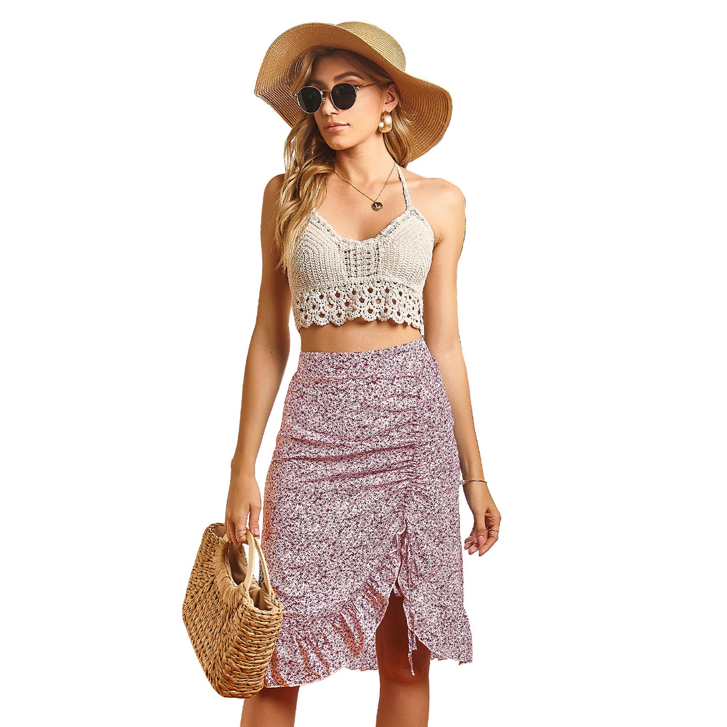 Falda midi asimétrica estampada de talle alto