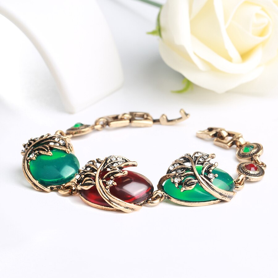 Rubin Resin Pure Ancient Gold Damen Armband