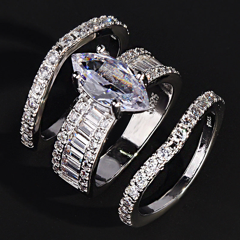 Zirconia ring set made of 18K gold-plated silver – elegance in a three-piece set for women and men