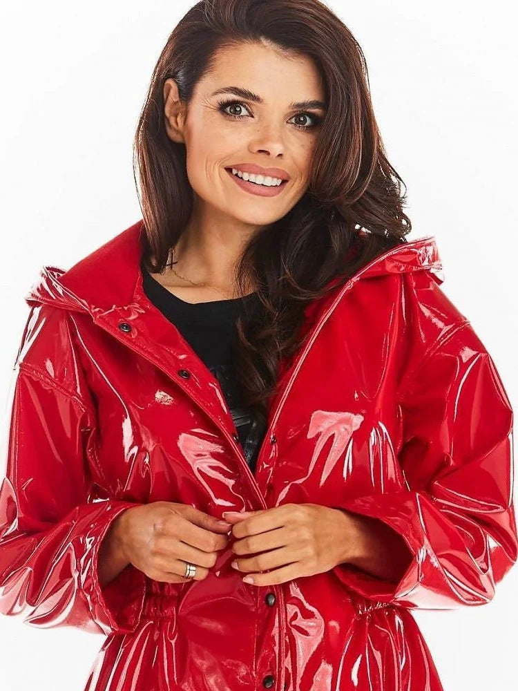 Medium to long shiny leather coat