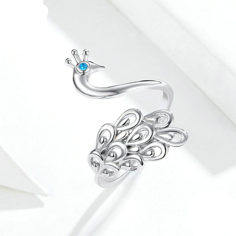 Weißgoldplattierter Pfauenring aus 925er Silber – Eleganz und Glanz