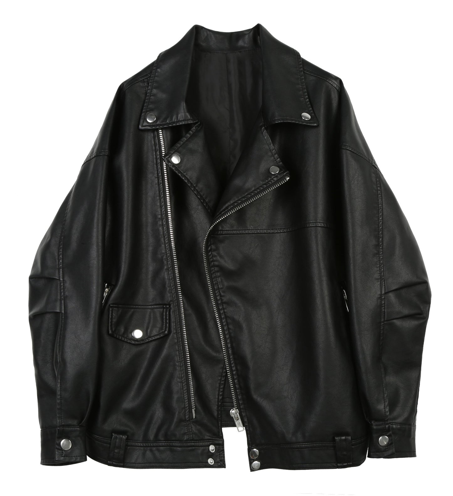 Casual Loose Small Plus Size Black Leather Coat for Women