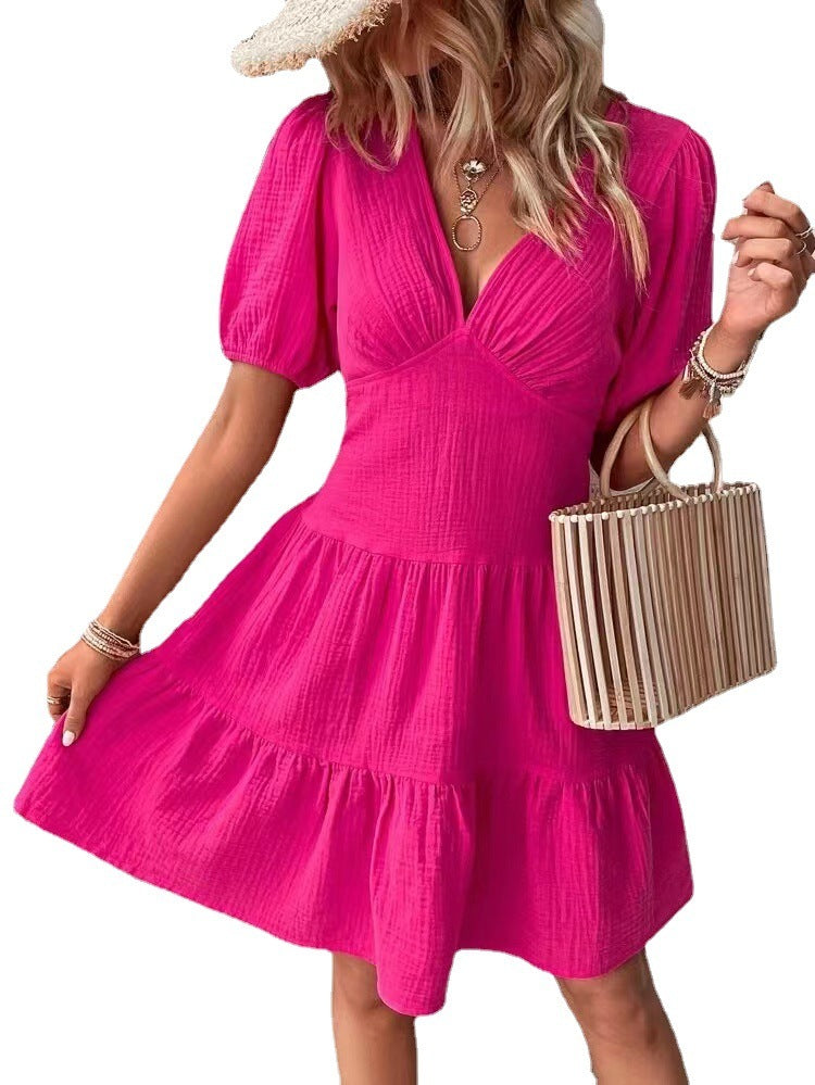 Sommerliches, elegantes Slim-Fit-Kleid in Unifarben für Damen