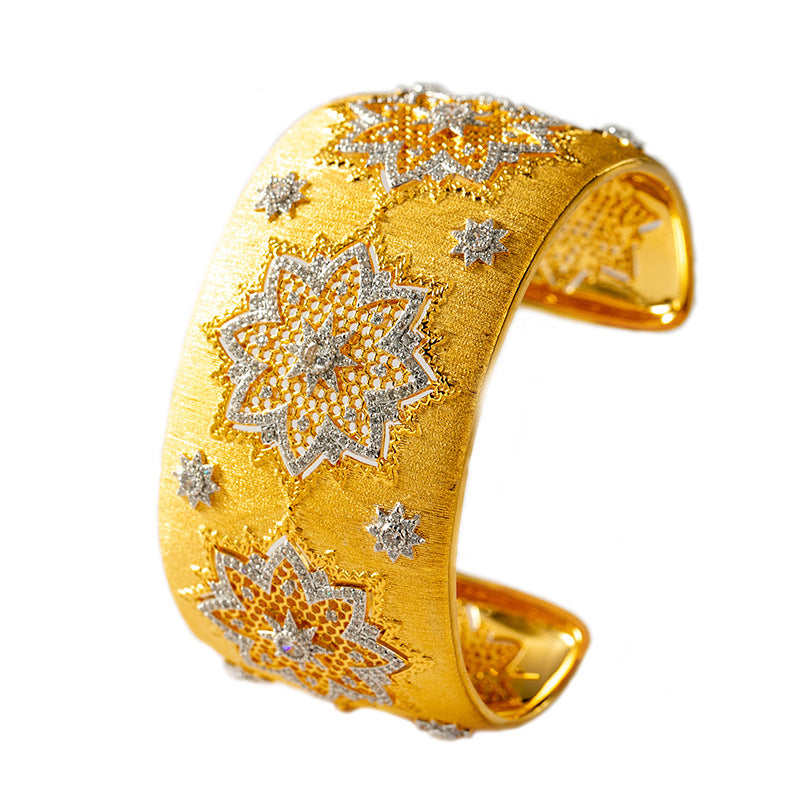Pulsera de plata S925 chapada en oro con circonitas: retro y elegante