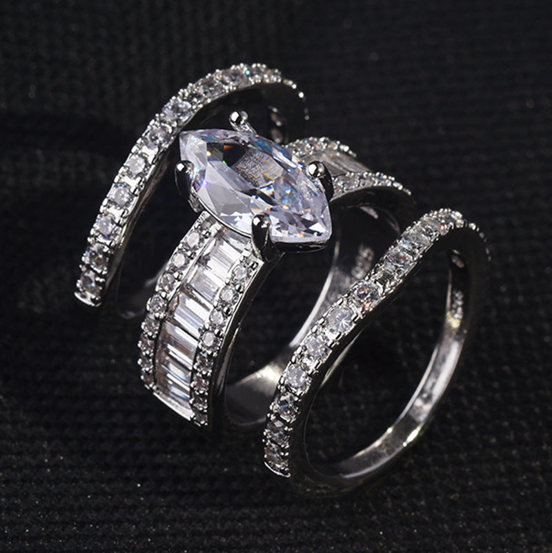 Zirconia ring set made of 18K gold-plated silver – elegance in a three-piece set for women and men