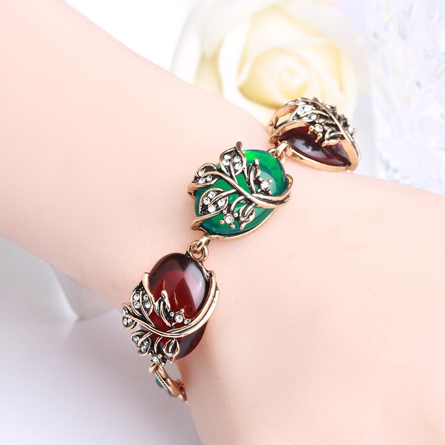 Rubin Resin Pure Ancient Gold Damen Armband