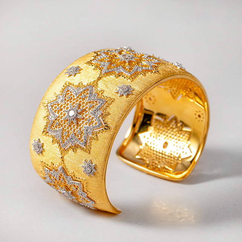 Pulsera de plata S925 chapada en oro con circonitas: retro y elegante