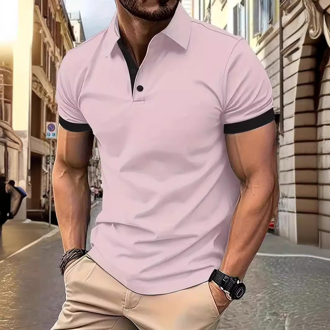 Polo 3D de color liso con solapas, manga corta, casual y suelto para hombre.