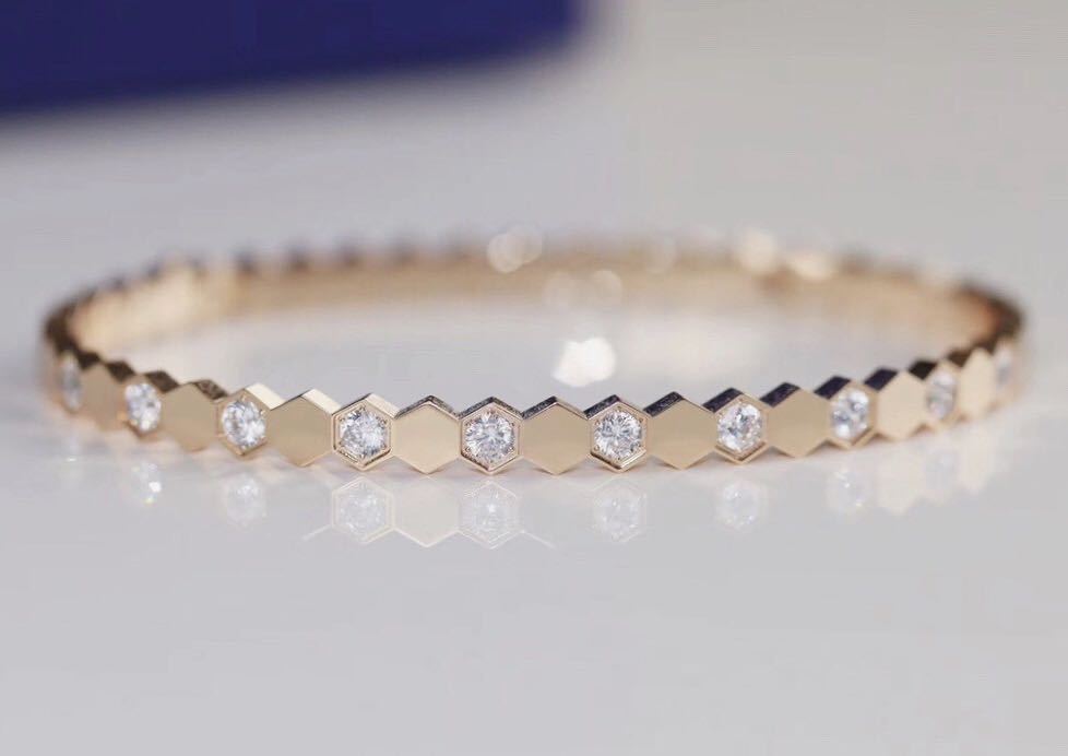 S925 Sterlingsilber Honigwaben-Armband – V-Gold Vergoldet mit Mikrofondetail