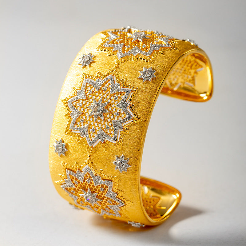 Pulsera de plata S925 chapada en oro con circonitas: retro y elegante
