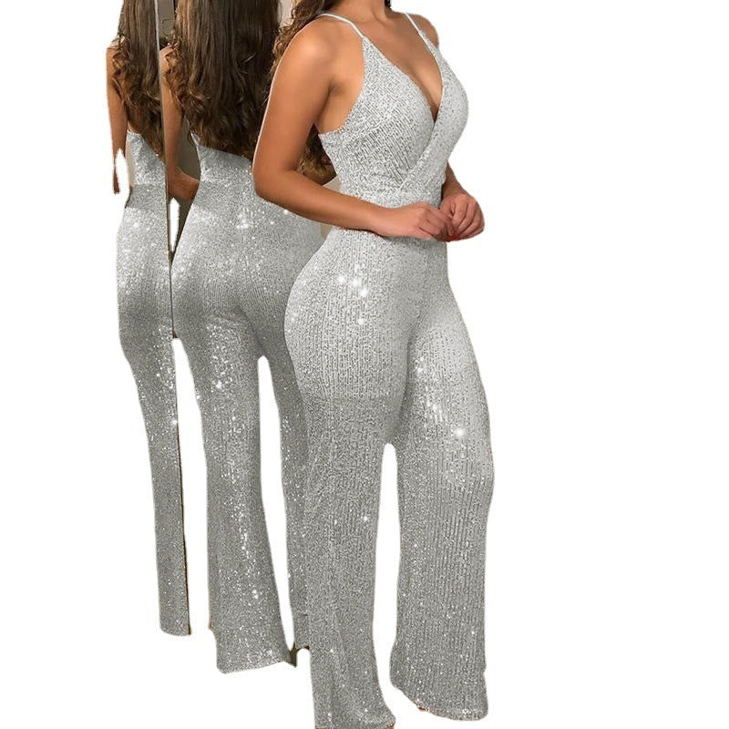 Damen Jumpsuit mit Trägern und Goldprägung