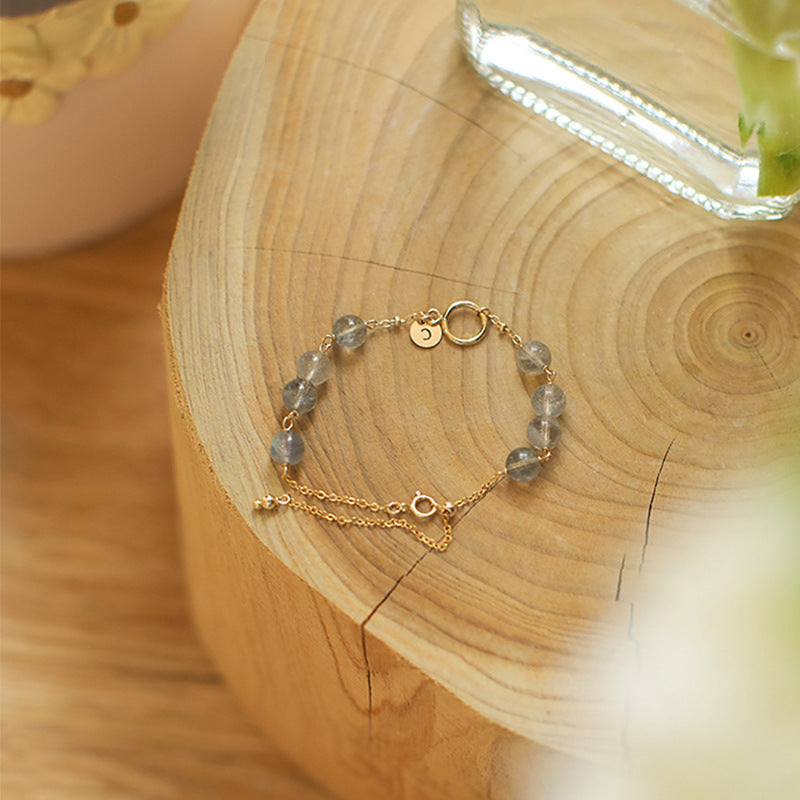 Natürlicher Erdbeer-Gold-Kristall- und Aquamarin-Armband – Eleganz im Koreanischen Stil