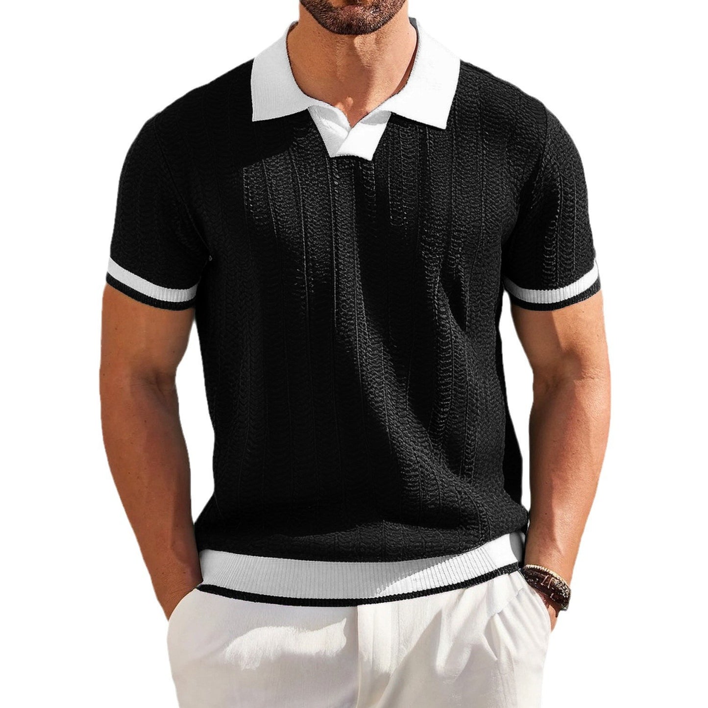 Polo de hombre con solapa, textura jacquard y corte slim, manga corta