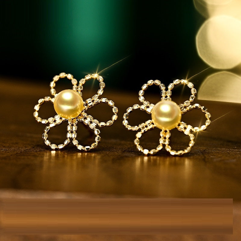 Nuevo diseño de lujo Pendientes premium de perlas de encaje de oro de 18 quilates