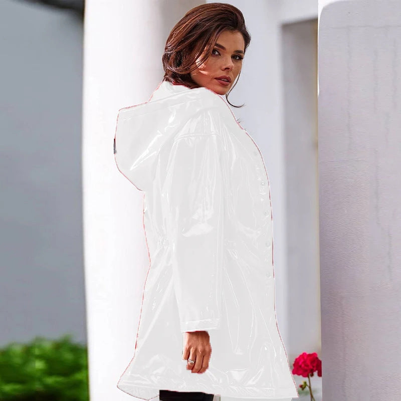 Medium to long shiny leather coat
