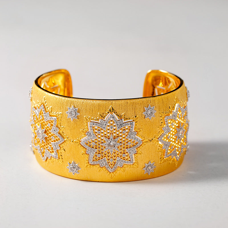 Pulsera de plata S925 chapada en oro con circonitas: retro y elegante