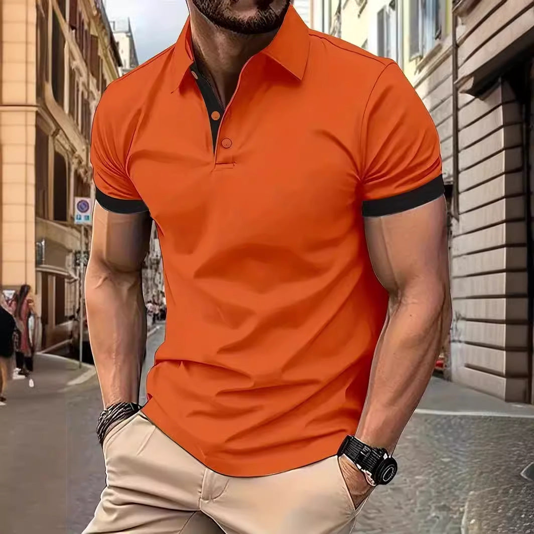 Polo 3D de color liso con solapas, manga corta, casual y suelto para hombre.