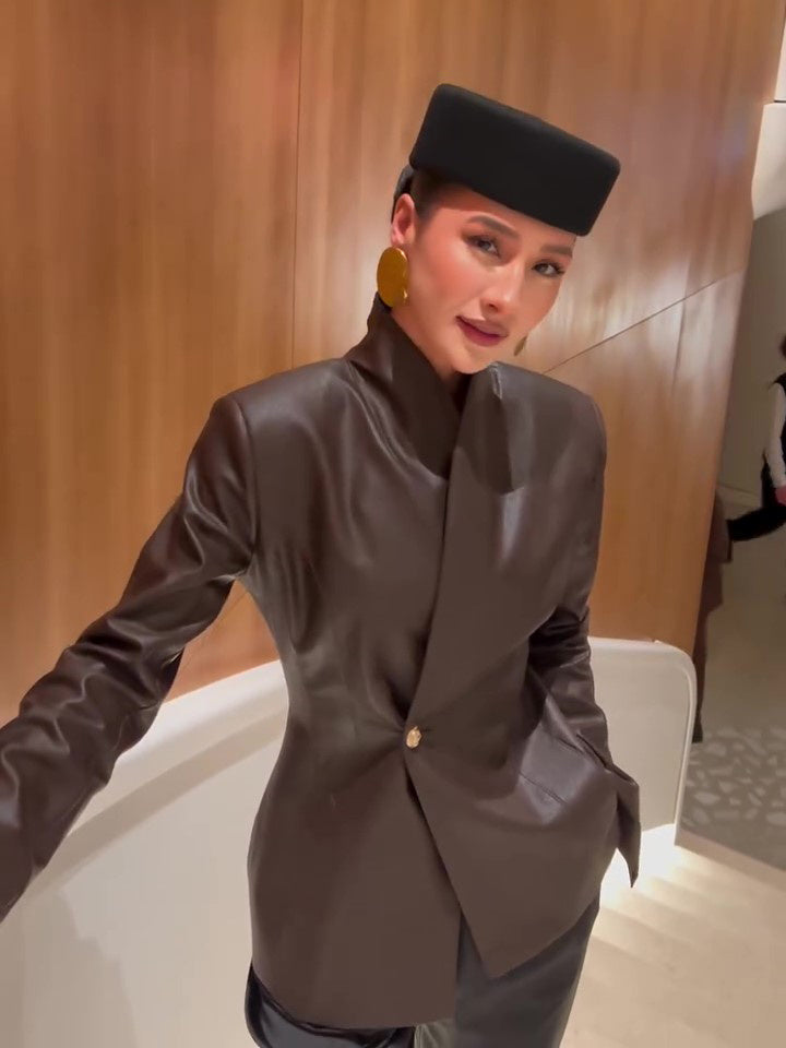 Brown leather wrap jacket