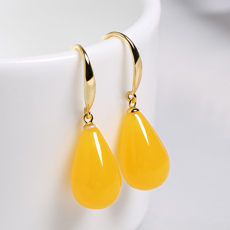 Pendientes de cera de abejas Oro de 18 quilates Gotas de ámbar Plata 925 Vintage