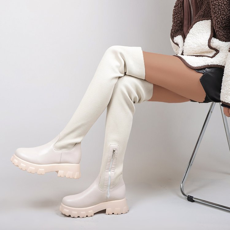 Botas Largas Zapatos de Invierno para Mujer Botas Altas hasta la Rodilla con Cremallera Lateral a la Moda