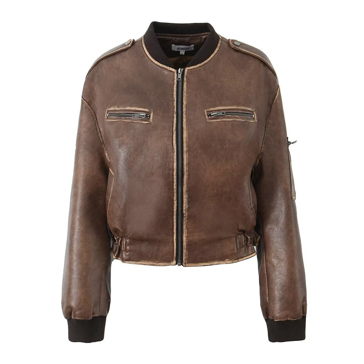 Retro leather jacket in used look – street style short jacket for women in American style