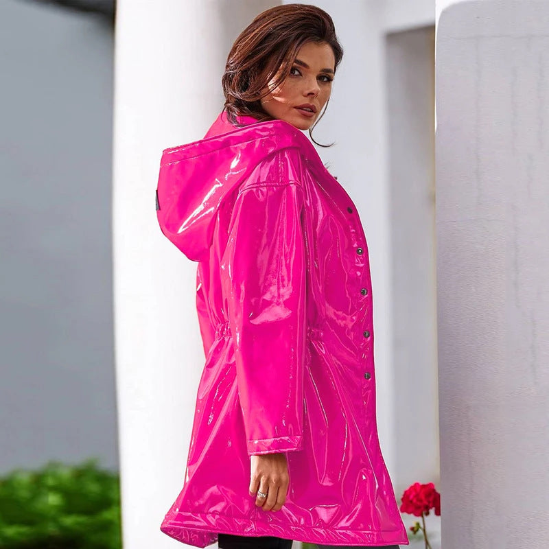 Medium to long shiny leather coat