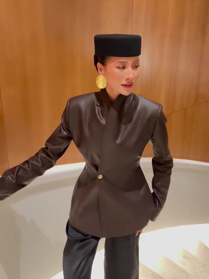 Brown leather wrap jacket