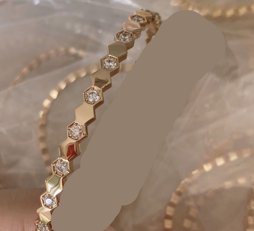 S925 Sterlingsilber Honigwaben-Armband – V-Gold Vergoldet mit Mikrofondetail