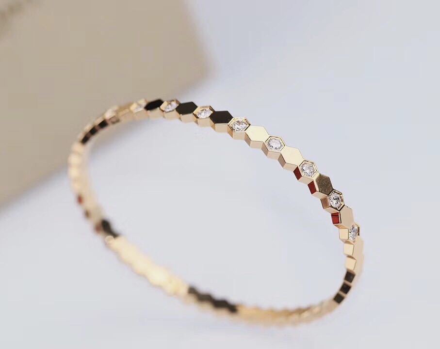 S925 Sterlingsilber Honigwaben-Armband – V-Gold Vergoldet mit Mikrofondetail