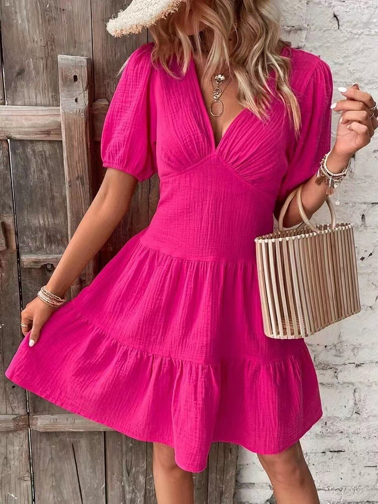 Sommerliches, elegantes Slim-Fit-Kleid in Unifarben für Damen
