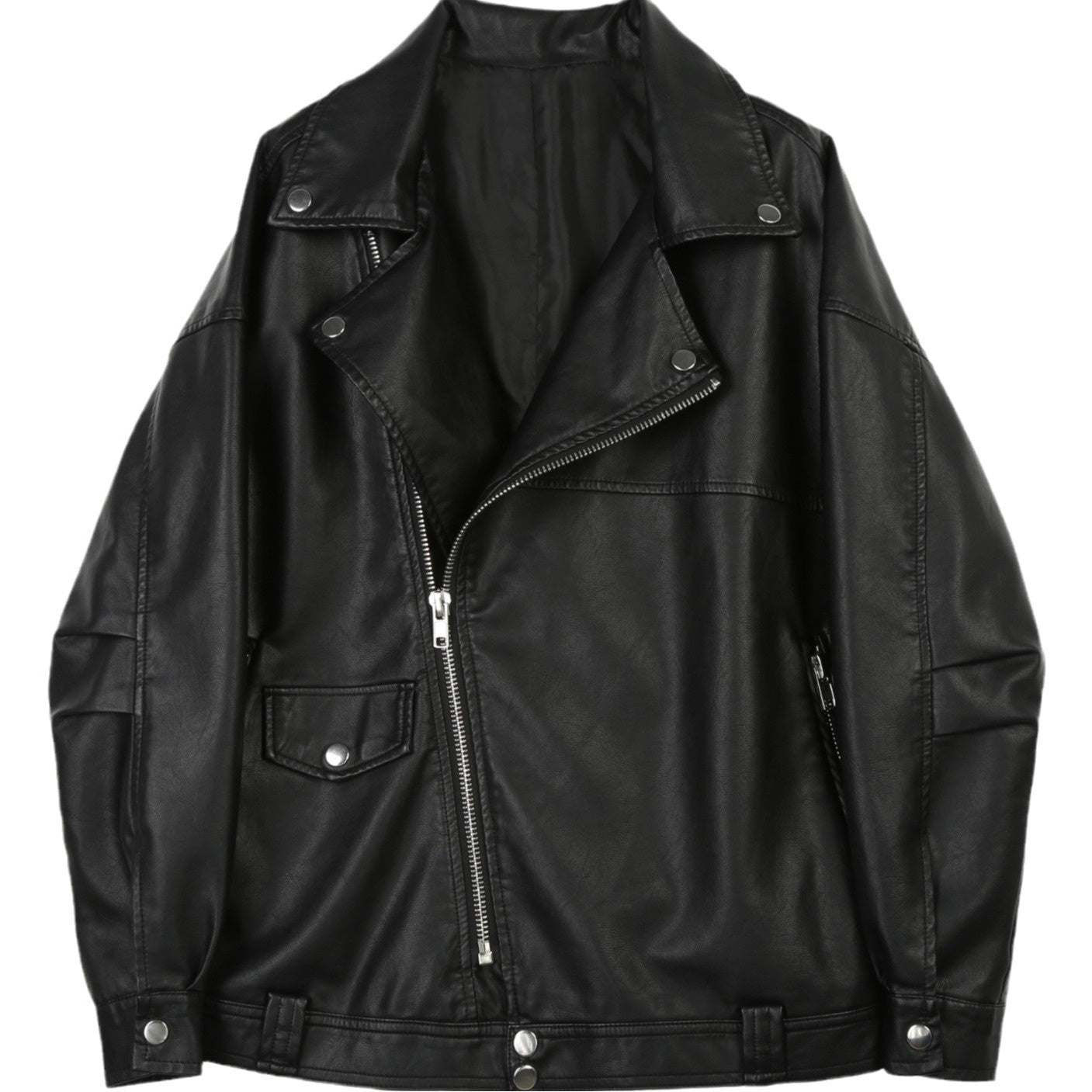 Casual Loose Small Plus Size Black Leather Coat for Women