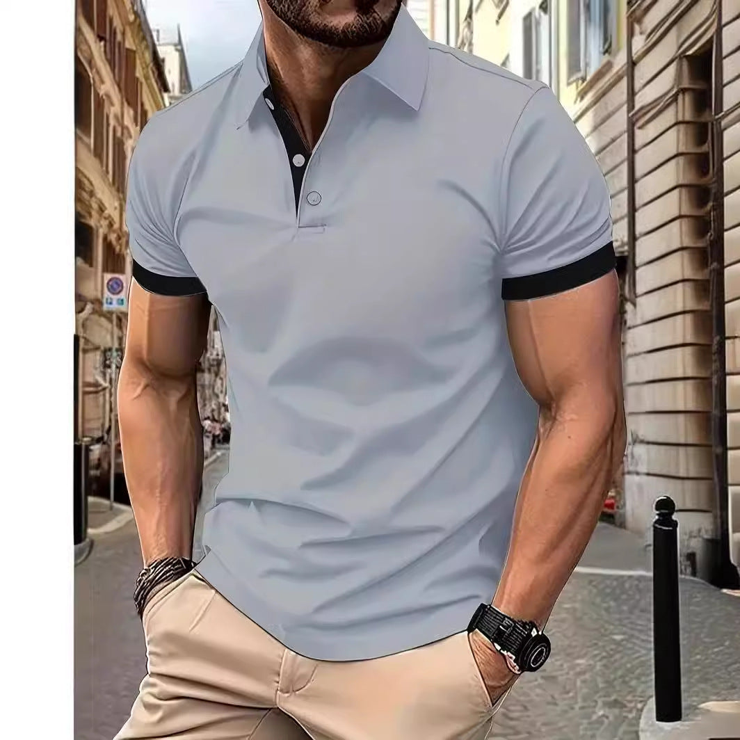 Polo 3D de color liso con solapas, manga corta, casual y suelto para hombre.