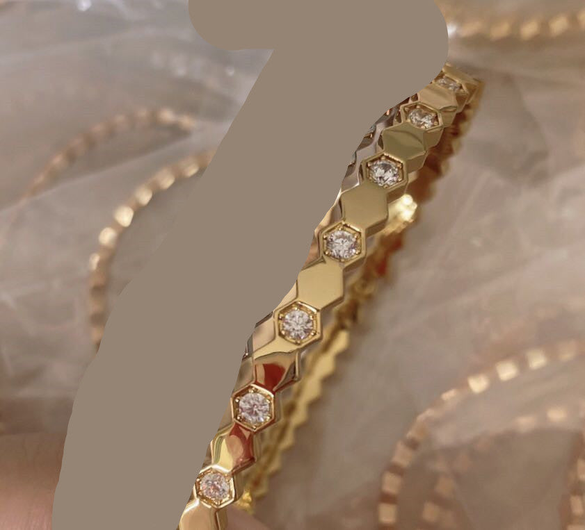 S925 Sterlingsilber Honigwaben-Armband – V-Gold Vergoldet mit Mikrofondetail
