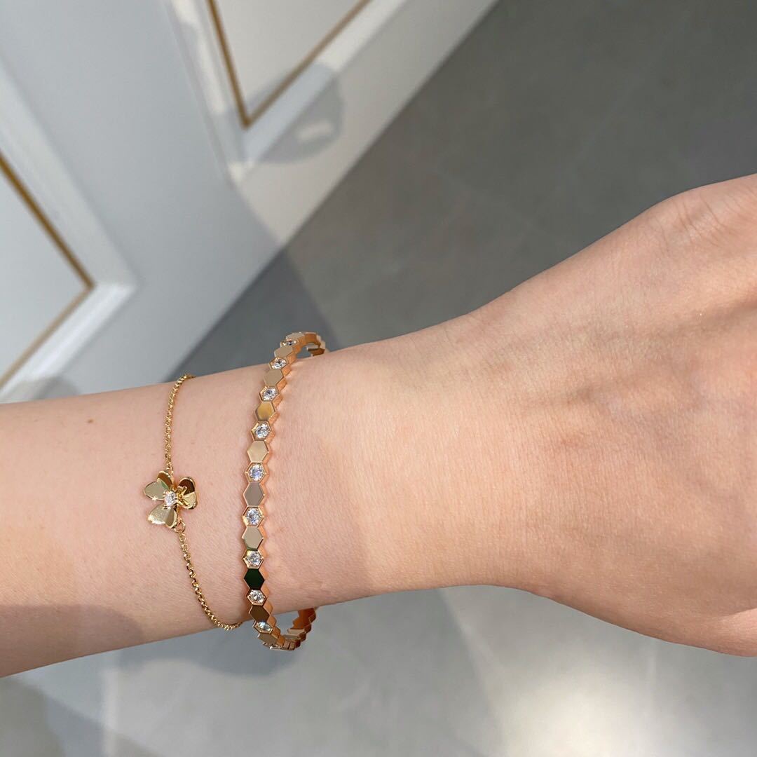 S925 Sterlingsilber Honigwaben-Armband – V-Gold Vergoldet mit Mikrofondetail