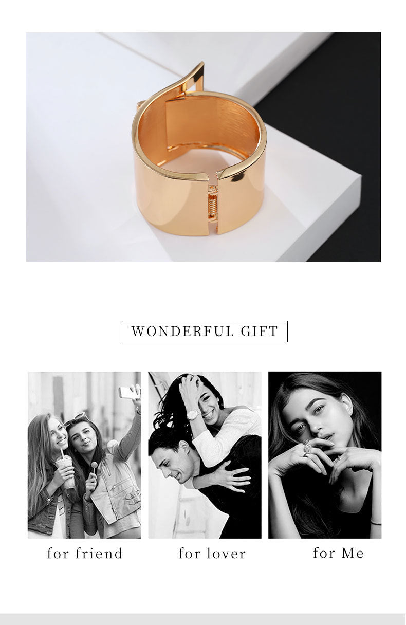Wide Edge Gold Plated Bracelet with Geometric Buckle – Shiny and Modern