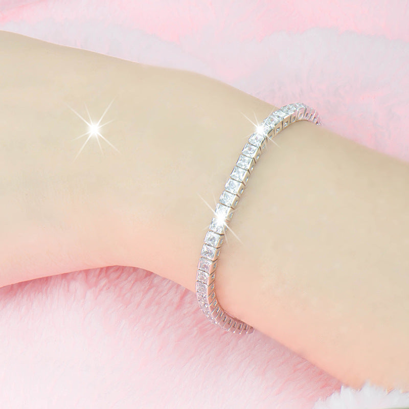 Sterling Silver Bracelet with Square Diamonds – Real Gold Plated