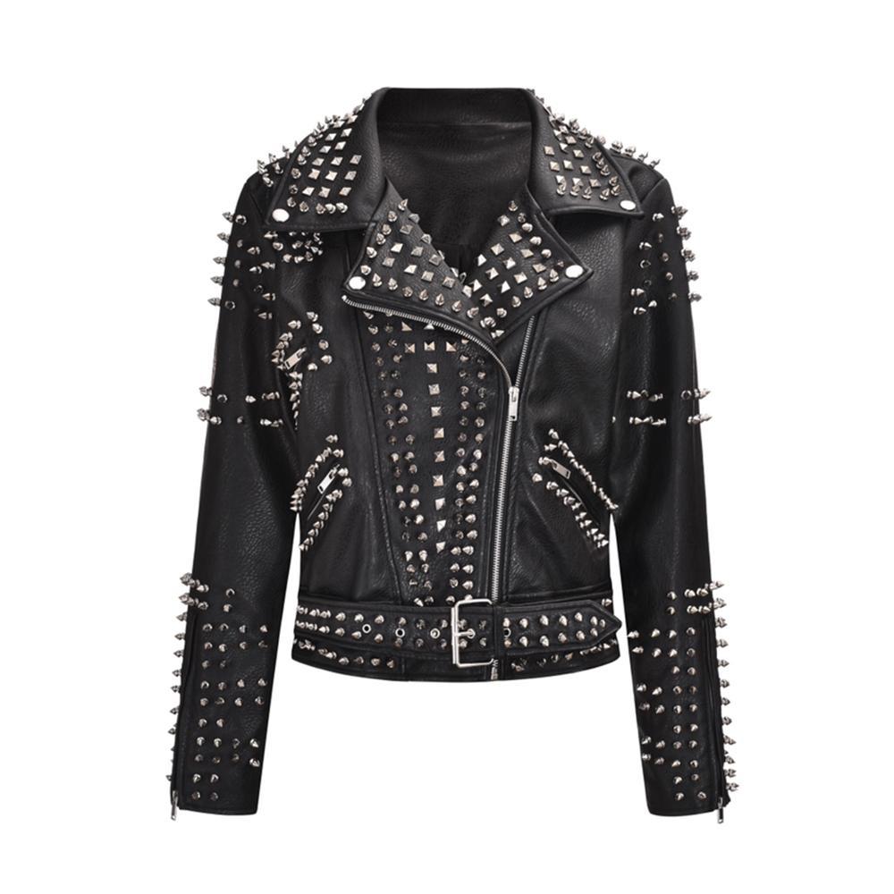 Stylish punk jacket with rivets – rock look made of faux leather