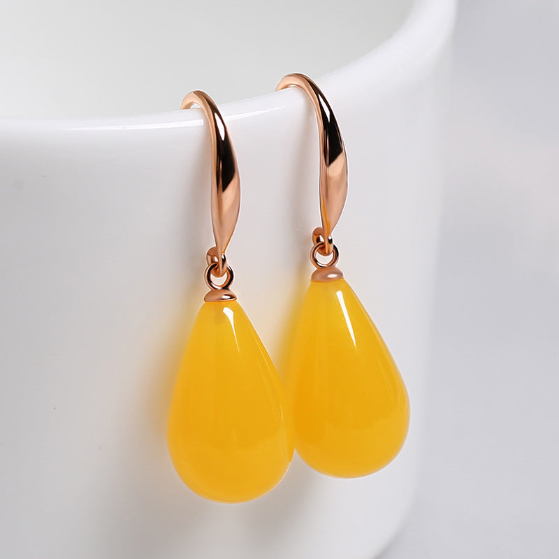 Pendientes de cera de abejas Oro de 18 quilates Gotas de ámbar Plata 925 Vintage