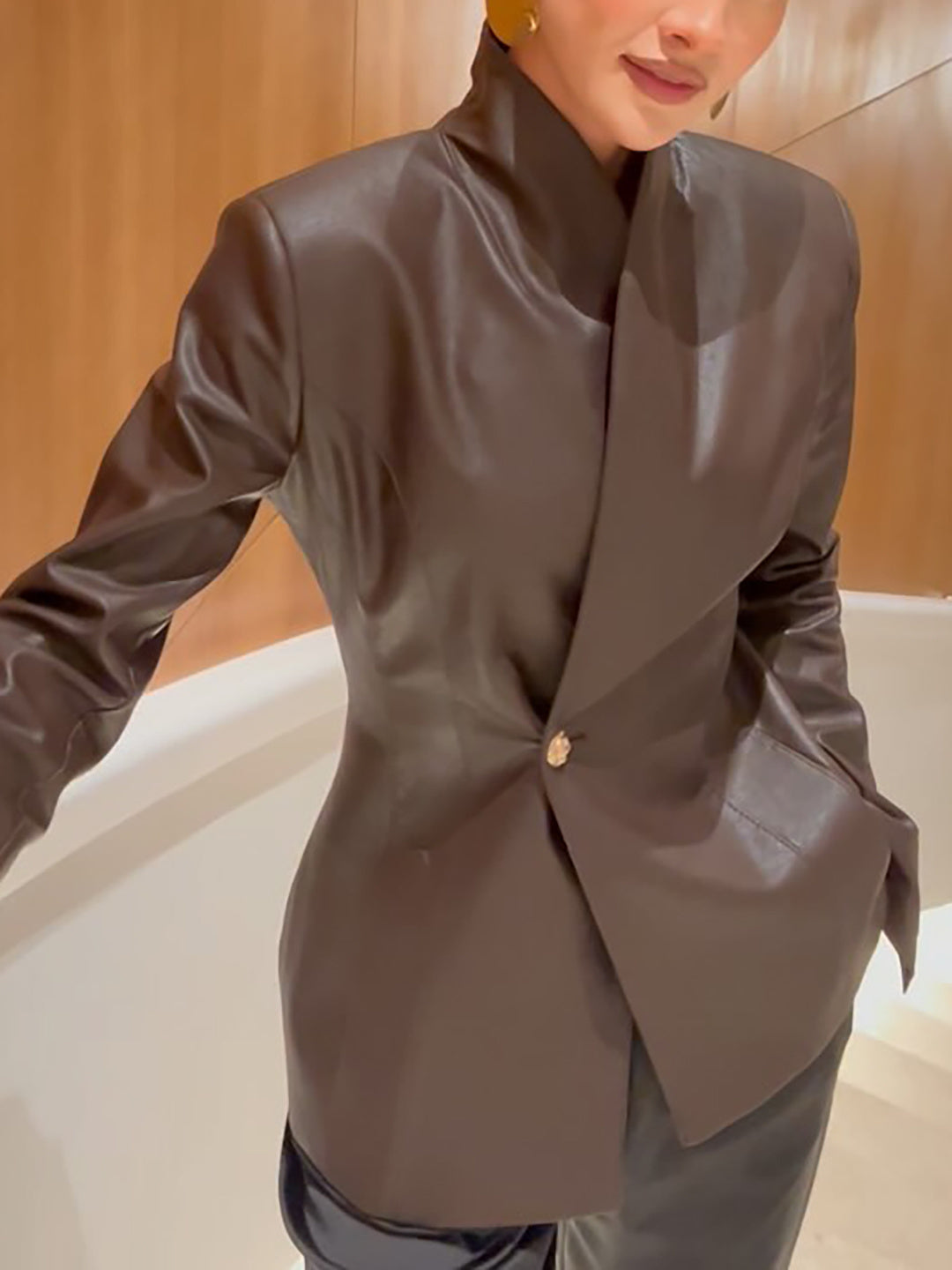 Brown leather wrap jacket