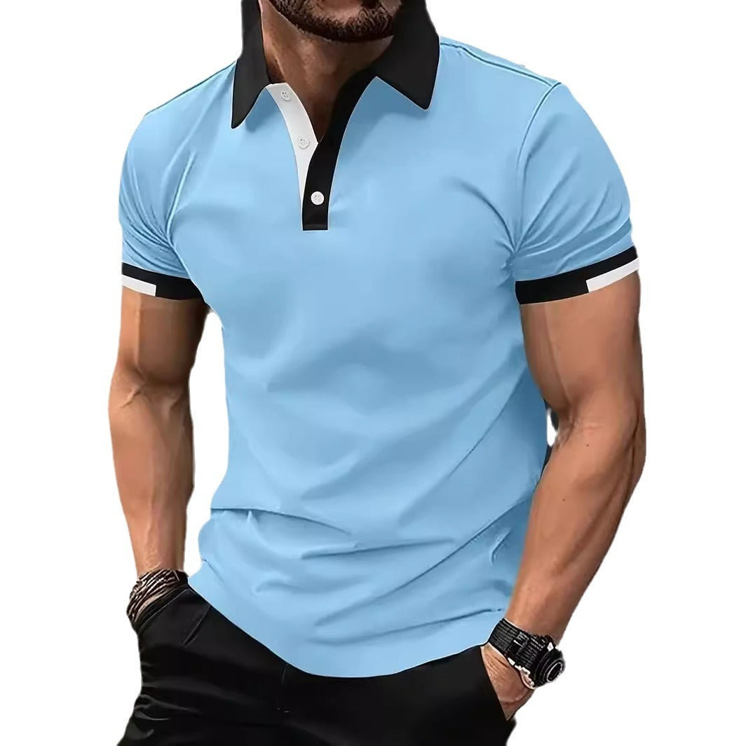 Polo 3D de color liso con solapas, manga corta, casual y suelto para hombre.