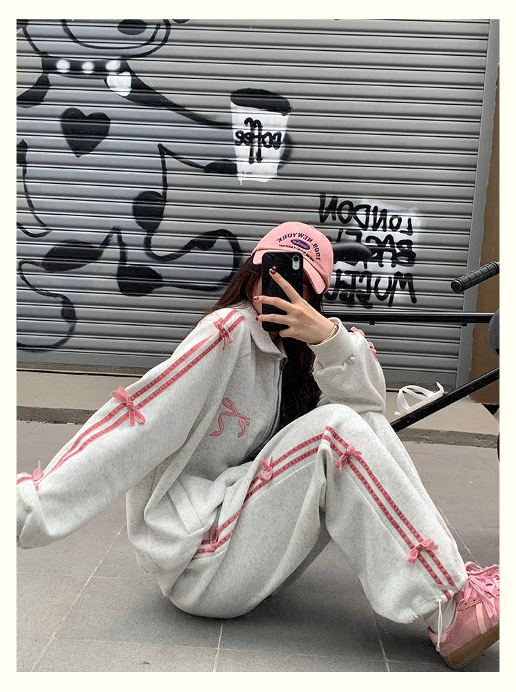 Sport- und Freizeit-Sweater-Mantel mit gerade geschnittener Hose – Für Damen im lässigen Stil